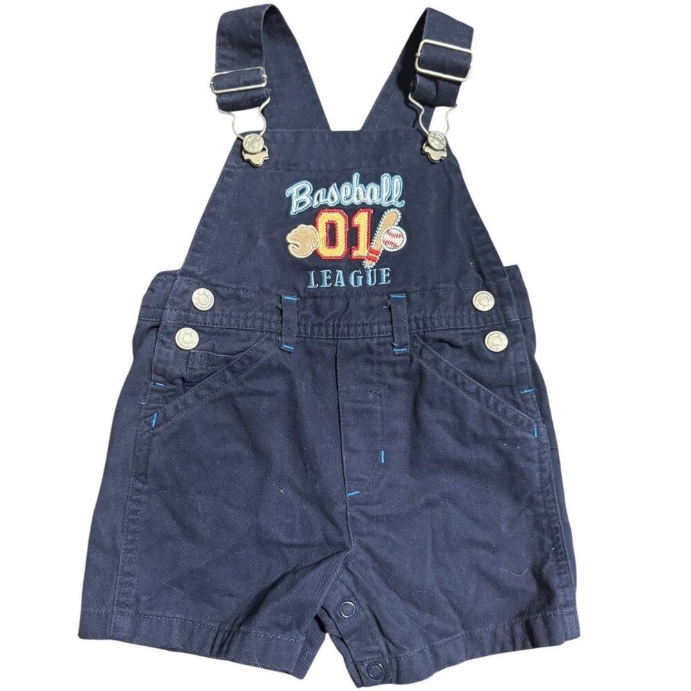 Miniwear Baby Overalls 12M Navy Baseball League 01 Embroidered Shortalls